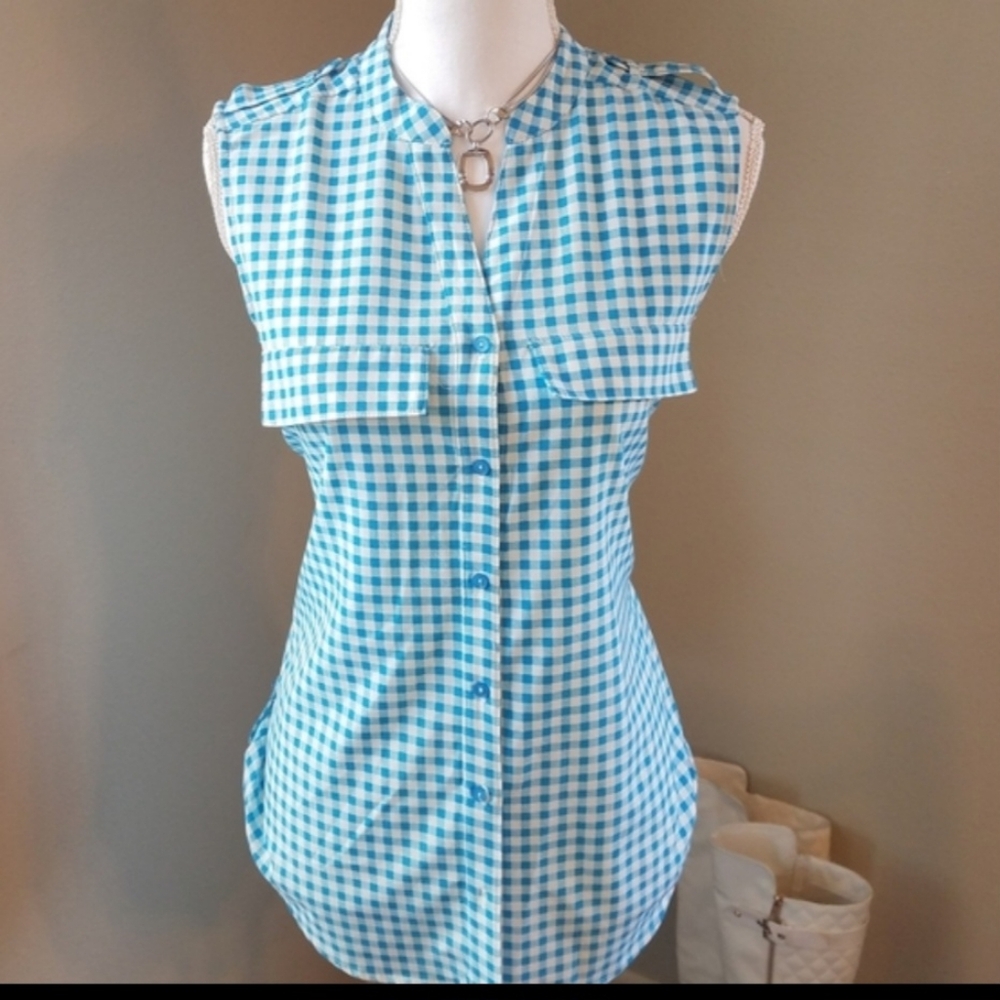 SKY BLUE Checked Blouse - Size XS (EUC)